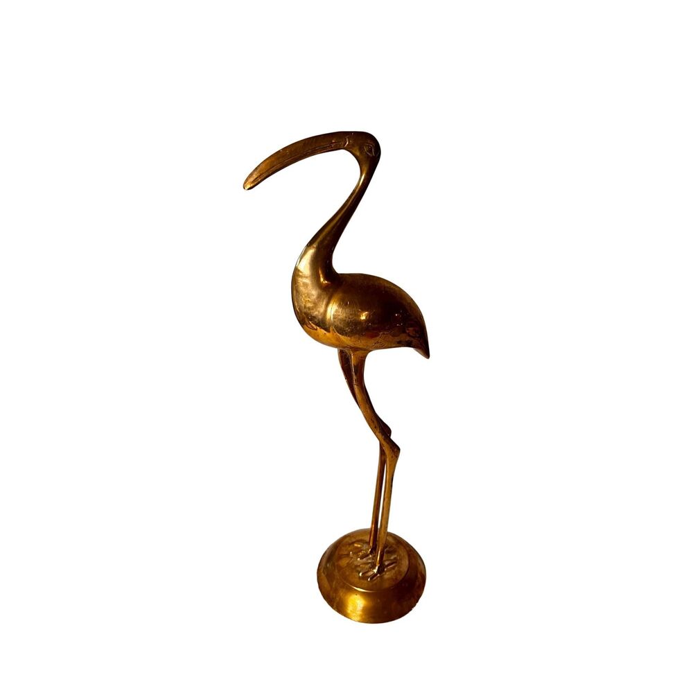 Vintage MCM Solid Brass Etched Crane Bird Figurine Heron Sculpture - Picture 4 of 10